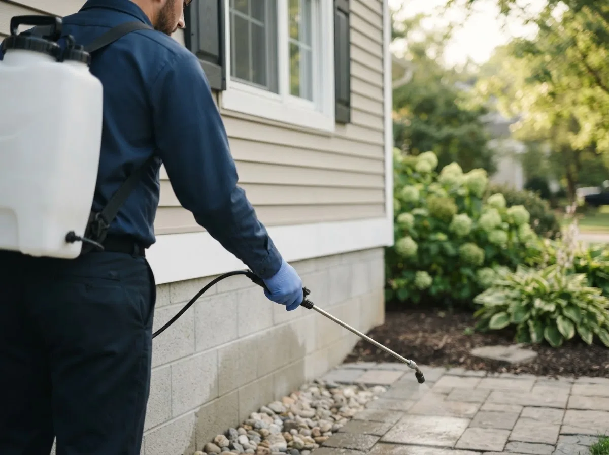 Pest control technician inspecting a home in Fredonia, ND